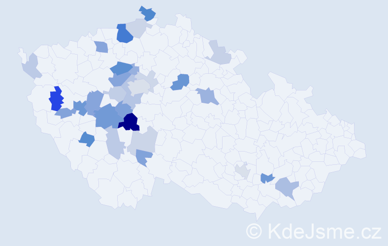 Příjmení: 'Modlíková', počet výskytů 72 v celé ČR
