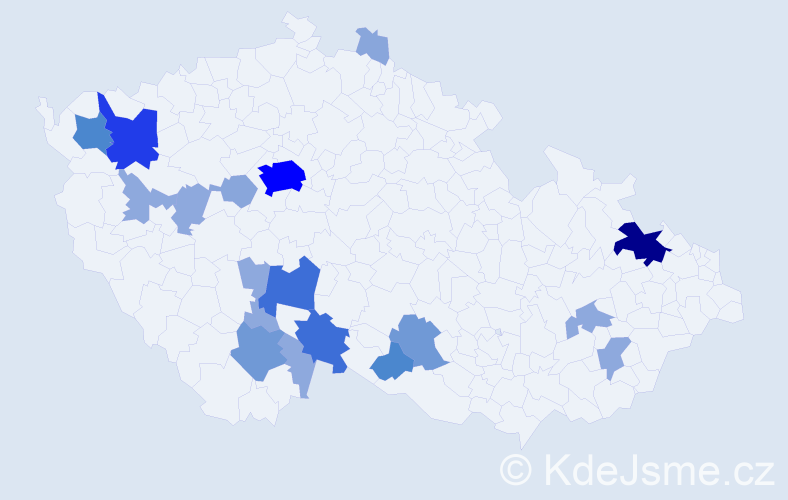 Příjmení: 'Kravar', počet výskytů 57 v celé ČR