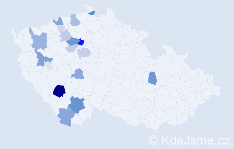 Příjmení: 'Prušák', počet výskytů 64 v celé ČR