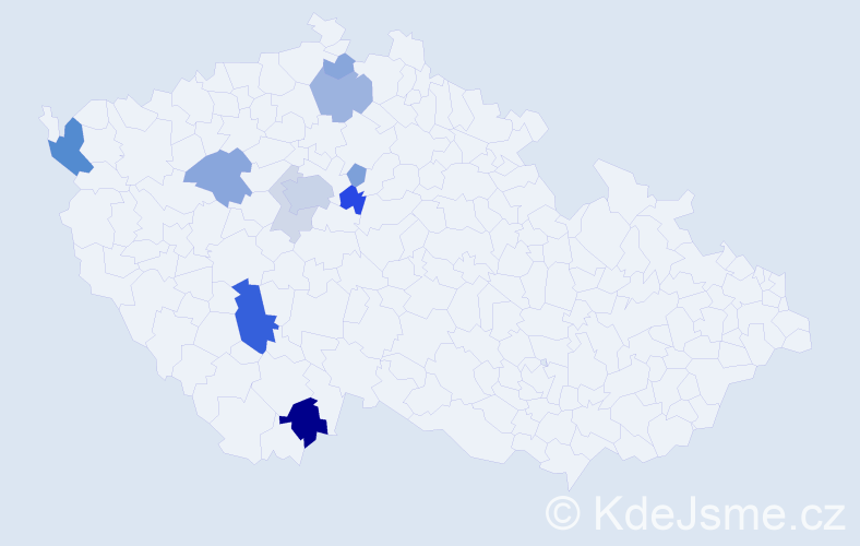 Příjmení: 'Koštelová', počet výskytů 30 v celé ČR