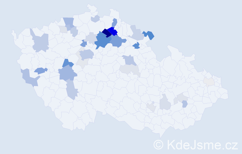 Příjmení: 'Valkoun', počet výskytů 118 v celé ČR