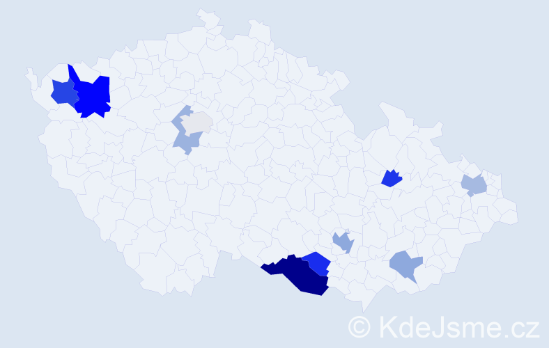 Příjmení: 'Kosecová', počet výskytů 22 v celé ČR