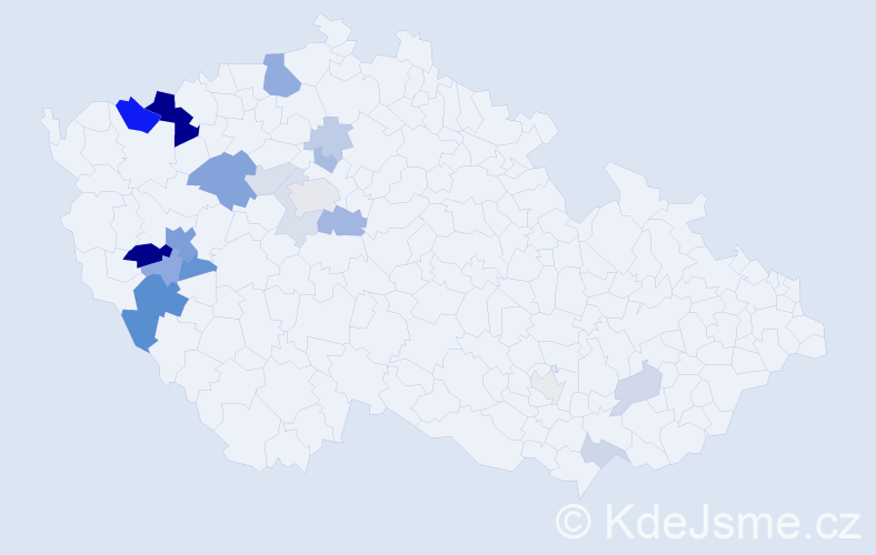 Příjmení: 'Bardounová', počet výskytů 54 v celé ČR