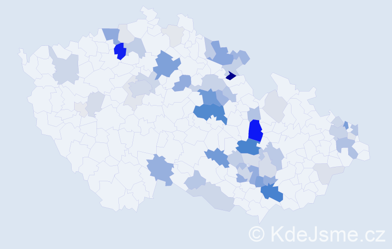 Příjmení: 'Barva', počet výskytů 168 v celé ČR