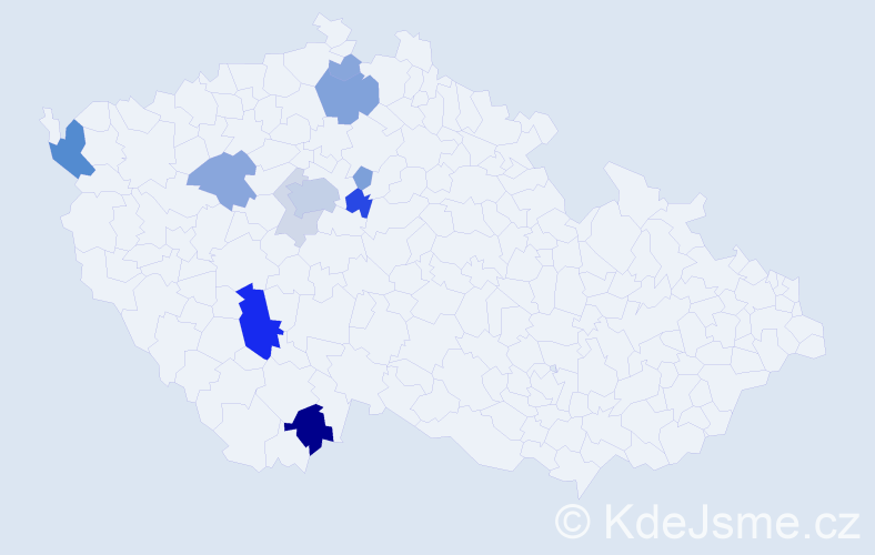 Příjmení: 'Koštelová', počet výskytů 33 v celé ČR