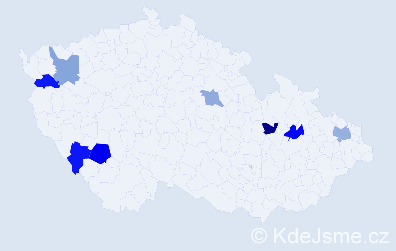 Příjmení: 'Kavec', počet výskytů 10 v celé ČR