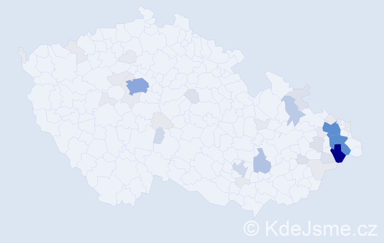 Příjmení: 'Kubačáková', počet výskytů 138 v celé ČR