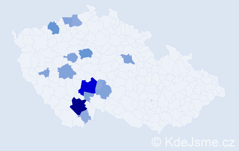 Příjmení: 'Kratošková', počet výskytů 38 v celé ČR