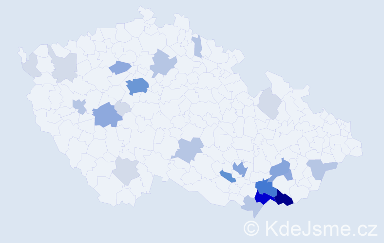 Příjmení: 'Káčerek', počet výskytů 88 v celé ČR