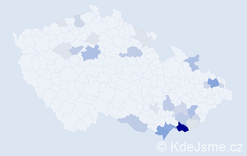 Příjmení: 'Kománek', počet výskytů 100 v celé ČR