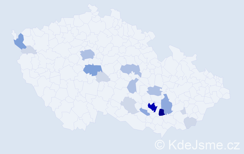 Příjmení: 'Tesáčková', počet výskytů 59 v celé ČR