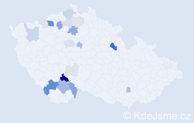 Příjmení: 'Bunešová', počet výskytů 59 v celé ČR