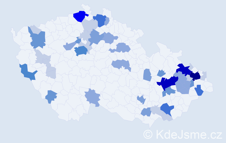 Příjmení: 'Hiklová', počet výskytů 140 v celé ČR