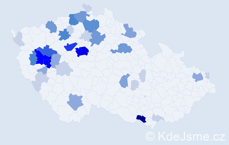 Příjmení: 'Saková', počet výskytů 118 v celé ČR