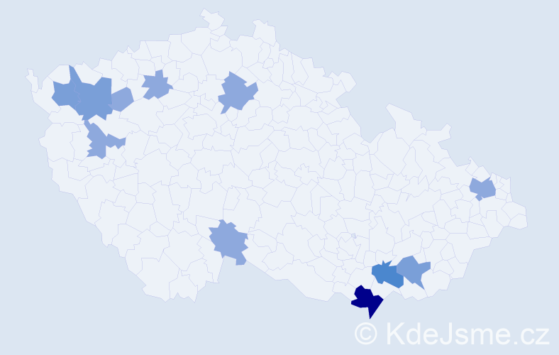 Příjmení: 'Pekaj', počet výskytů 22 v celé ČR