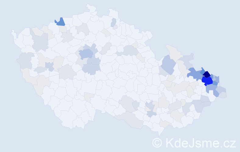 Příjmení: 'Kocur', počet výskytů 388 v celé ČR