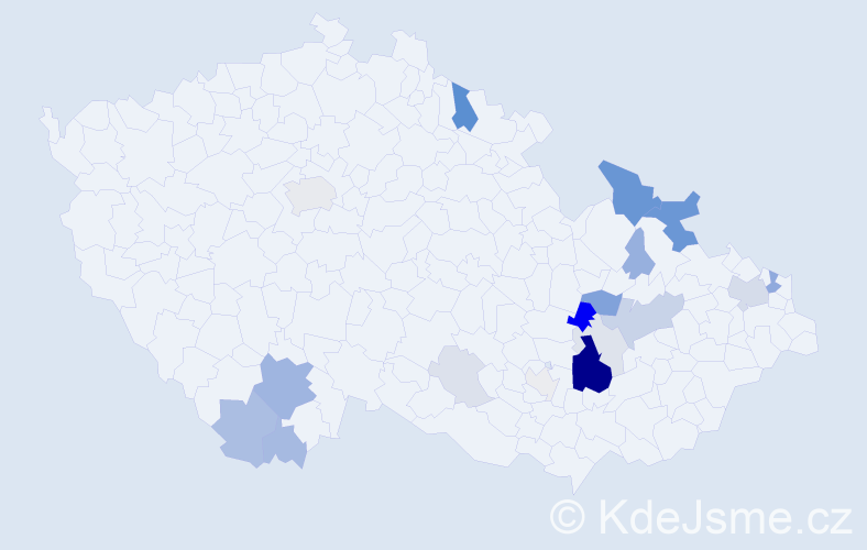 Příjmení: 'Mačkalová', počet výskytů 63 v celé ČR