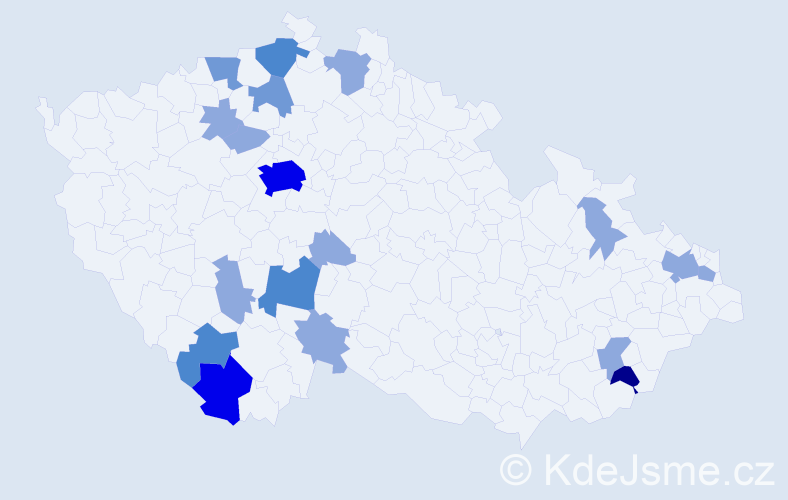 Příjmení: 'Majeriková', počet výskytů 39 v celé ČR