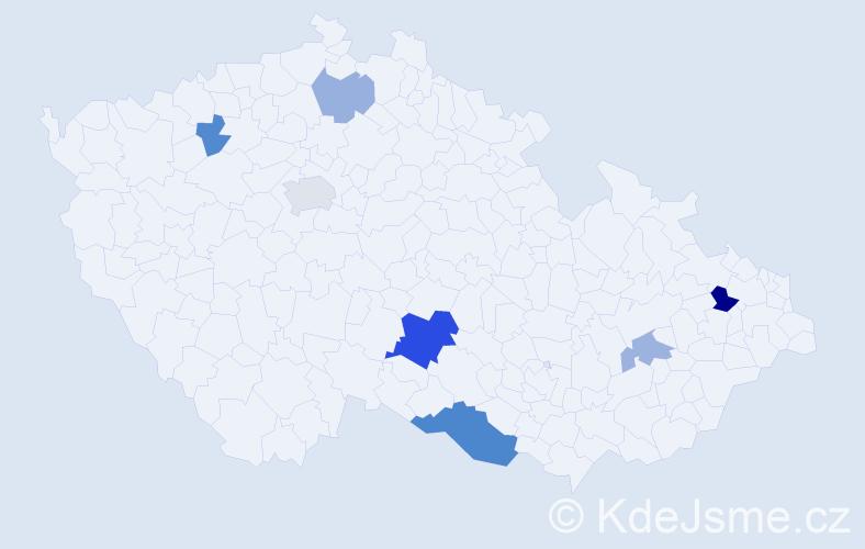 Příjmení: 'Zahrádecká', počet výskytů 14 v celé ČR
