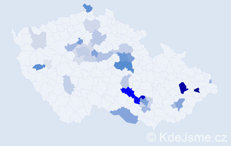 Příjmení: 'Těšík', počet výskytů 105 v celé ČR