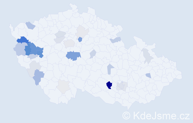 Příjmení: 'Čečil', počet výskytů 97 v celé ČR