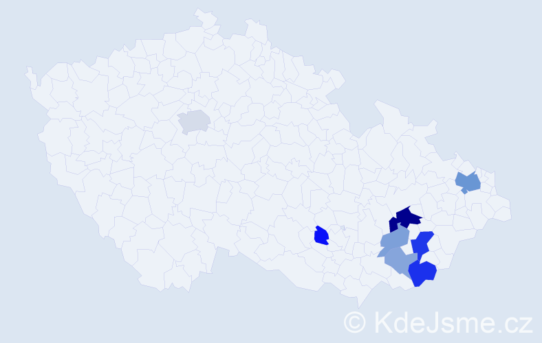Příjmení: 'Hrubčová', počet výskytů 18 v celé ČR