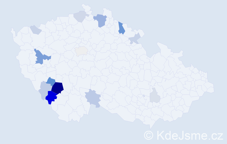 Příjmení: 'Česánek', počet výskytů 54 v celé ČR