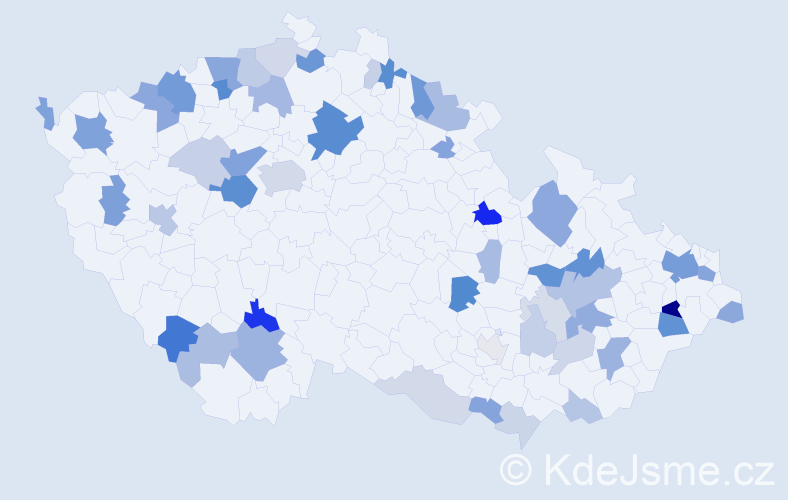 Příjmení: 'Deáková', počet výskytů 130 v celé ČR