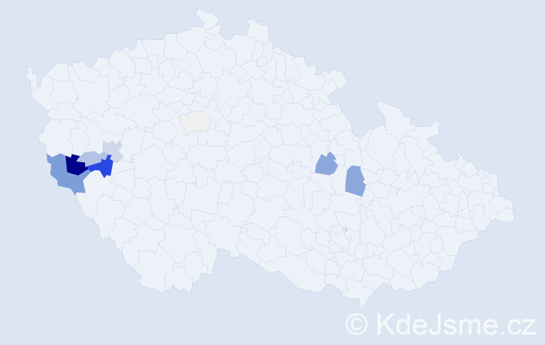 Příjmení: 'Nohavec', počet výskytů 23 v celé ČR