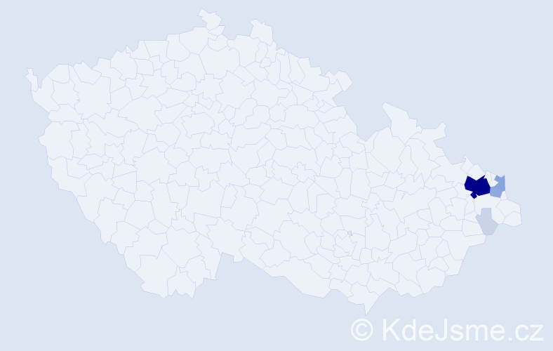 Příjmení: 'Mončka', počet výskytů 19 v celé ČR