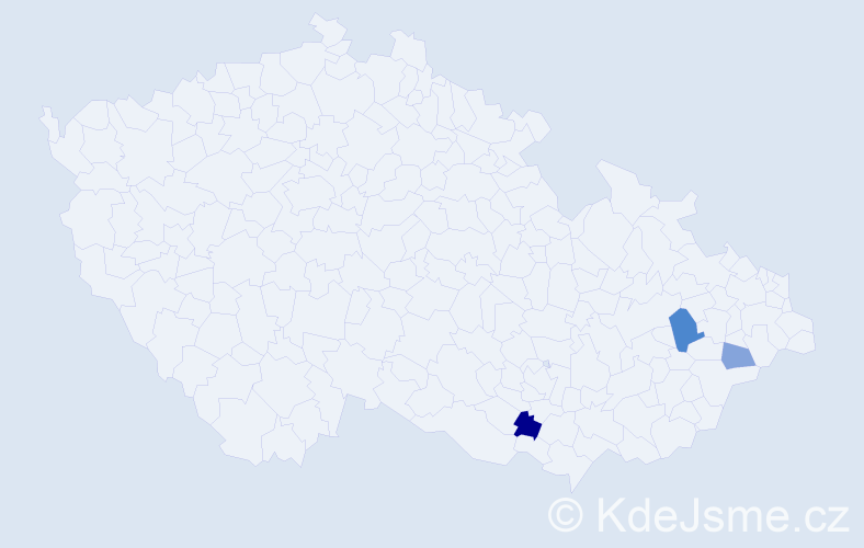 Příjmení: 'Baštánová', počet výskytů 9 v celé ČR