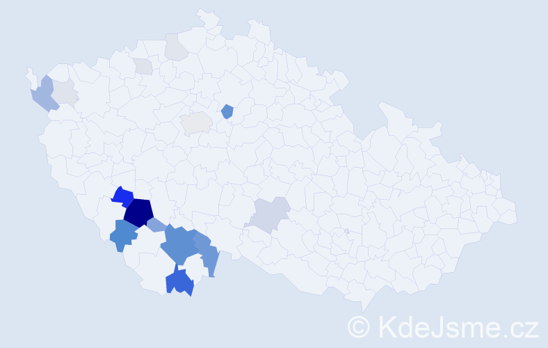 Příjmení: 'Hůdová', počet výskytů 61 v celé ČR