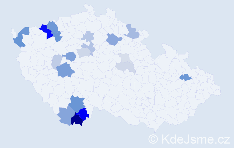 Příjmení: 'Pechoč', počet výskytů 64 v celé ČR