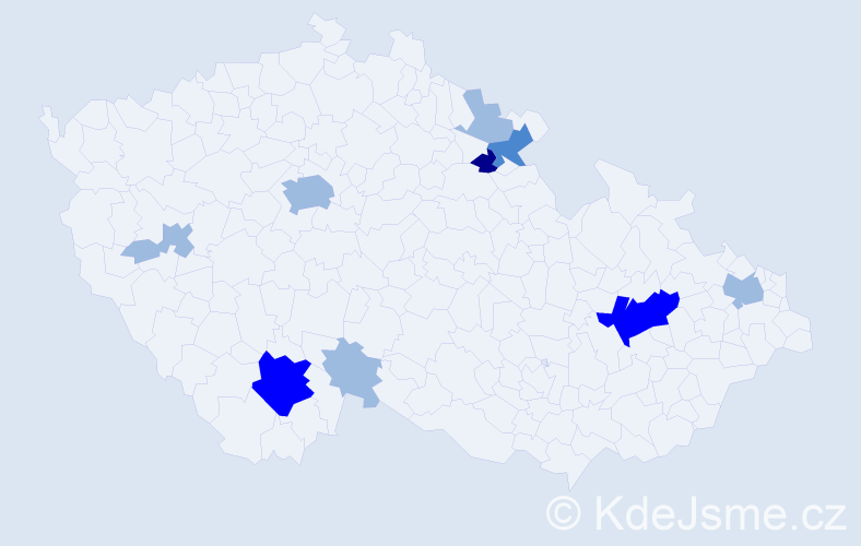 Příjmení: 'Hukel', počet výskytů 18 v celé ČR