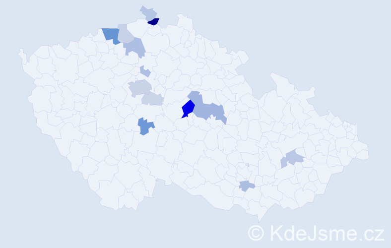 Příjmení: 'Kebza', počet výskytů 46 v celé ČR