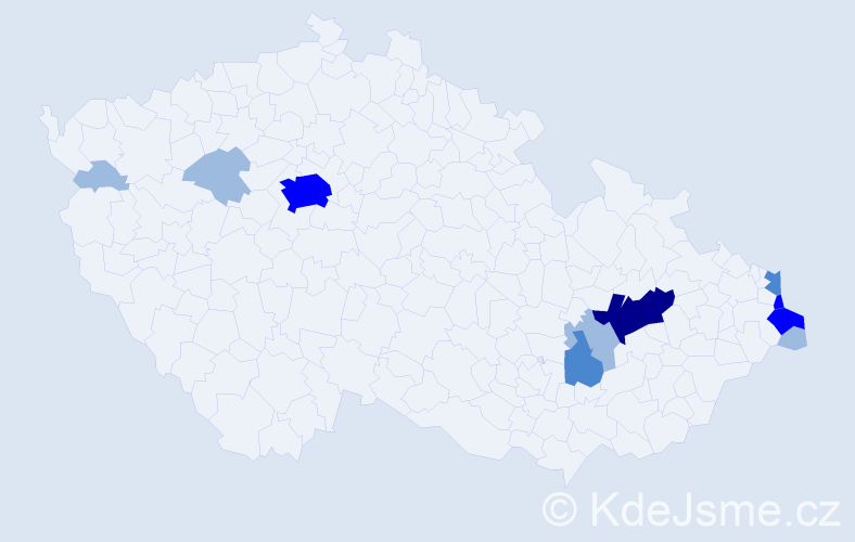 Příjmení: 'Stenchláková', počet výskytů 21 v celé ČR