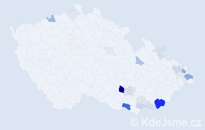 Příjmení: 'Penčáková', počet výskytů 74 v celé ČR