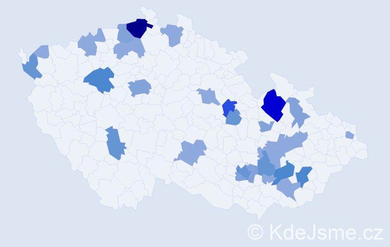 Příjmení: 'Pavlák', počet výskytů 70 v celé ČR