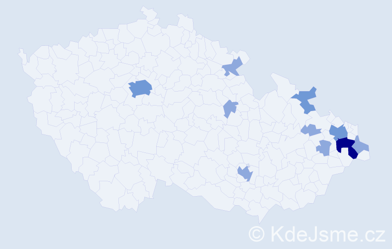 Příjmení: 'Koniar', počet výskytů 19 v celé ČR