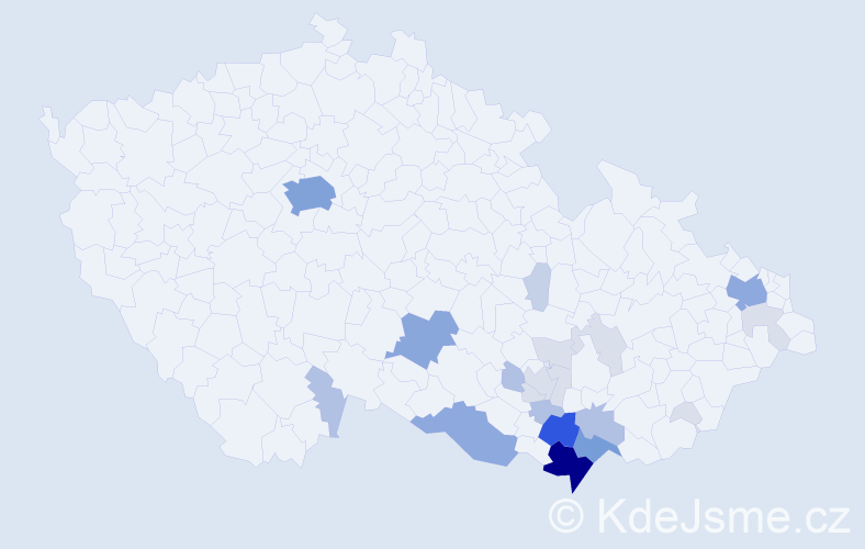 Příjmení: 'Hyclová', počet výskytů 83 v celé ČR