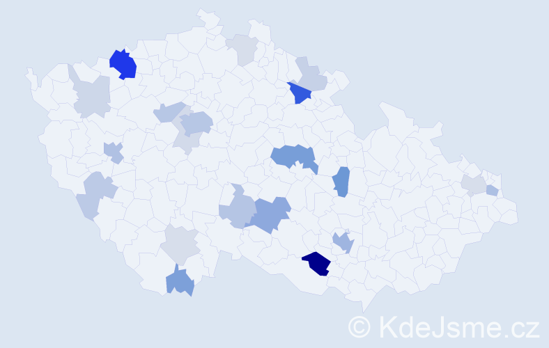 Příjmení: 'Chlebeček', počet výskytů 63 v celé ČR