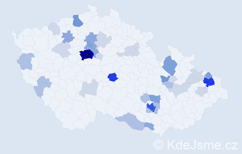 Příjmení: 'Nevím', počet výskytů 107 v celé ČR