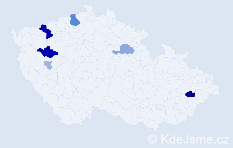 Příjmení: 'Rabštejnková', počet výskytů 9 v celé ČR
