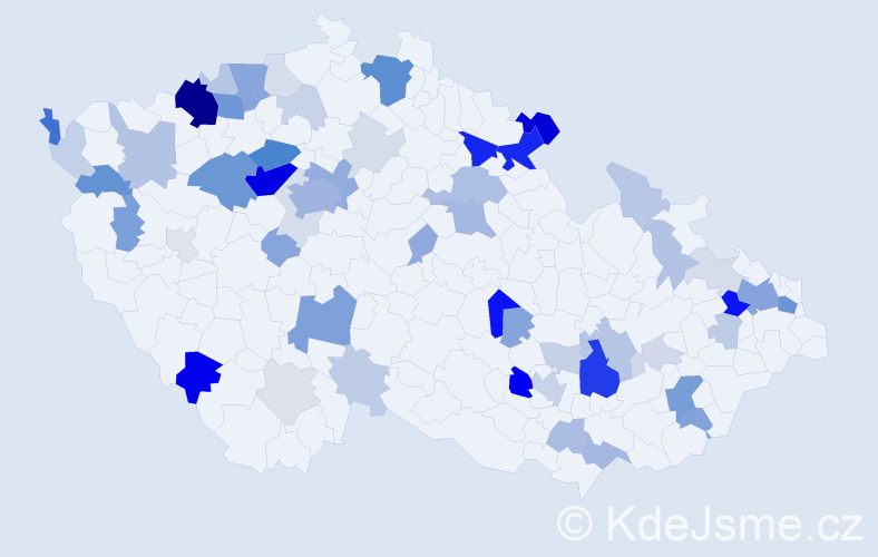 Příjmení: 'Kozár', počet výskytů 187 v celé ČR