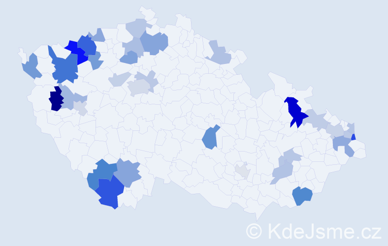 Příjmení: 'Kočan', počet výskytů 64 v celé ČR