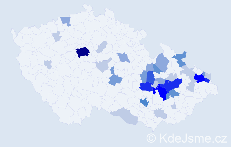 Příjmení: 'Dospiva', počet výskytů 103 v celé ČR