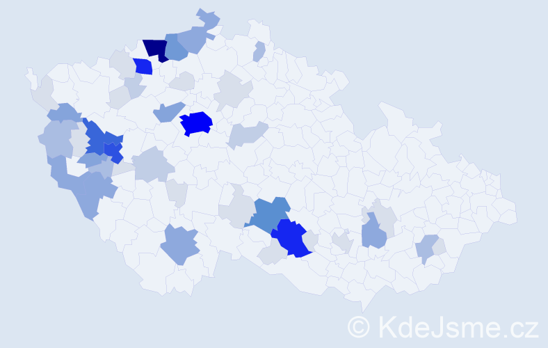 Příjmení: 'Maule', počet výskytů 180 v celé ČR