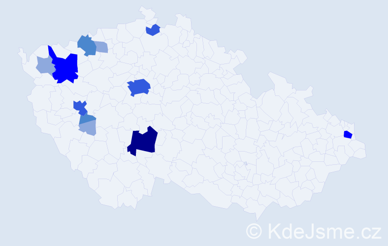 Příjmení: 'Dinda', počet výskytů 29 v celé ČR