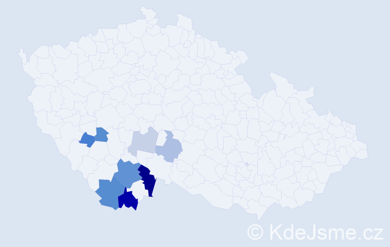 Příjmení: 'Vyžralová', počet výskytů 21 v celé ČR