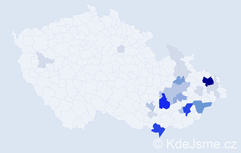 Příjmení: 'Vidlář', počet výskytů 83 v celé ČR